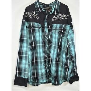 High Noon Western Shirt Pearl Snaps Button Up Black Blue Embroidered Size 3XL
